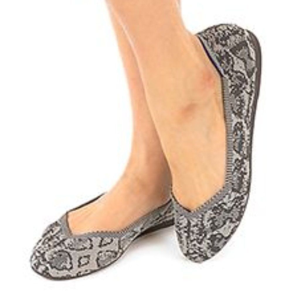 RARE Rothy's The Flat in Grey Stone Snake Print